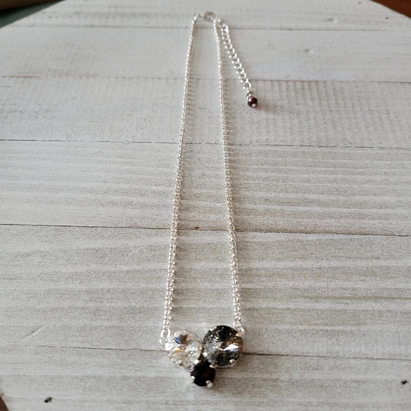 Austrian Crystal Cluster Pendant Necklace in Shiny Silver - Picture 6 of 10